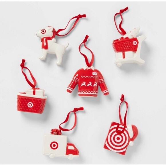 Wondershop Target Ceramic Christmas Tree Bullseye Ornament Set 6 Piece - Picture 3 of 6